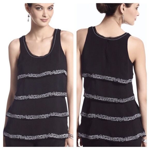 White House Black Market Tiered Embroidered Top - Picture 1 of 7